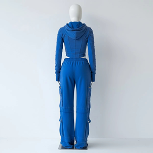 Multi Zipper Cargo Pockets <b>Sweatsuit</b> 100% Cotton Fleece 450 Gsm Tracksuits Acid Wash Vintage <b>Sweatsuits</b> - Product Image 2