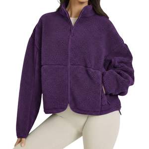 Chaqueta de Forro Polar Morado para Mujer, Cuello Alto, Transpirable, Cálida para Invierno, Diseño de Logotipo Personalizado - Product Image 5