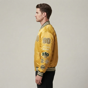 Veste de baseball en satin pour homme avec broderie, veste bomber en satin de soie de haute qualité, veste bomber matelassée en satin pour homme - Product Image 5