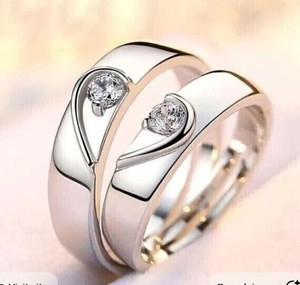 925 <b>Sterling</b> <b>Silver</b> Couple <b>Rings</b> Matching Wedding Band <b>Set</b> His & Hers Moissanite Promise <b>Ring</b> - Product Image 1