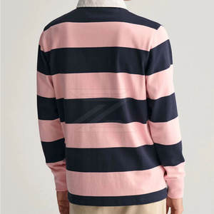 Chemise de rugby pour homme, design rayé classique, coton doux, polyester, confortable, manches longues, haut décontracté - Product Image 6