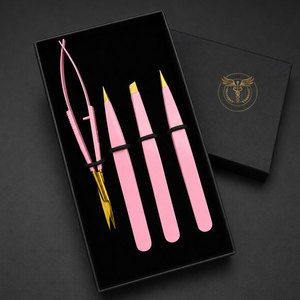 Ensemble professionnel de pinces à sourcils roses et de ciseaux à ressort en acier inoxydable, kit de beauté et de toilettage, logo personnalisé OEM - Product Image 4