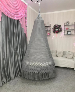 <b>Grey</b> & White Handmade Boho 72"x33" Cotton Macrame Hammock Hanging Swing Chair With Cushion And Pillows for Patio Balcony Bedroom - Product Image 3