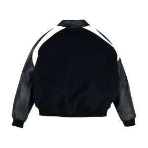 Chaqueta Varsity 100% Cuero Vacuno Genuino para Hombre, Bordado Frontal, Color Negro Oscuro y Gris, Temporada de Invierno, Transpirable y Ecológica - Product Image 5