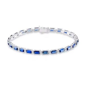 Handmade Wonders <b>Bracelet</b> 18k White Gold Chain Moissanite <b>Bracelet</b> Bangle BLUE Diamond <b>Bracelet</b> Gift for - Product Image 2