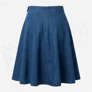 Women Denim A-Line Skirt Knee-Length Pleated Solid Color Casual Style Regular Waistline All Seasons Wear - Product Image 2