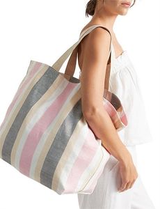 Striped Canvas Tote Bag Portable Shopping Carryall Beach Travel Bag Women <b>Large</b> Capacity Eco Friendly Rope Handle - Product Image 2