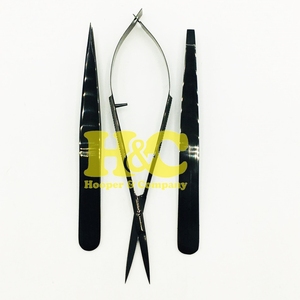Juego de Pinzas y Tijeras para Cejas de Acero Inoxidable, Sostenible, Color Negro, con 2 Pinzas y Tijeras - Product Image 2