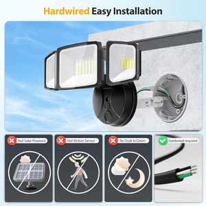 Fari di Sicurezza da Esterno 75W, 7000LM di Luminosità con 3 Teste Regolabili, Controllo a Interruttore, IP65 Impermeabile, 6500K, Montaggio a Parete - Product Image 6