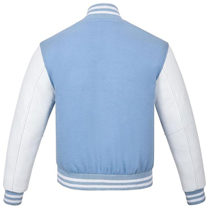 <b>Men's</b> Light Blue Varsity <b>Jacket</b> Customize <b>White</b> Sleeve Breathable Multi Pocket Stand Collar Regular Fit Autumn Wear <b>Men's</b> <b>Jacket</b> - Product Image 2
