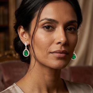 Pendientes de tuerca delicados con circonita esmeralda en forma de lágrima, chapados en oro rosa, diseño europeo, plata de ley 925, regalo para fiesta - Product Image 4