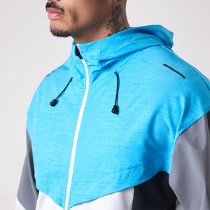 Ensemble de jogging pour homme, coupe colorée, à capuche, fermeture éclair intégrale, léger, en polyester, sportif, séchage rapide, blanc, bleu, gris, printemps - Product Image 6