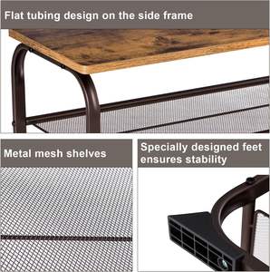 Étagère à chaussures rustique industrielle à 3 niveaux avec plateau en bois et étagères en métal grillagé pour entrée, couloir et salon - Product Image 4