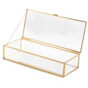 Wholesale Gold Brass Edge <b>Geometric</b> Clear Glass Box <b>Terrarium</b> Jewelry Organizer Container Luxury Home Decor Storage Display Box - Product Image 1