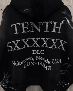 New Design Glitter Print Rhinestone Hooded Sweatshirts Front and <b>Back</b> Printed Distressed <b>Dropped</b> Shoulders Streetwear Hoodie - Product Image 4