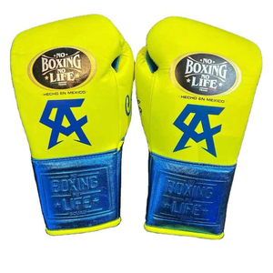 Guantes de Boxeo Amarillos y Azules 'No Boxing No Life', de Cuero con Cordones, Ajustables y Transpirables para Adultos - Product Image 5