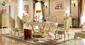 Ensemble de table à manger ronde sculptée à la main de style vintage Mobilier de salle à manger 6 places de style baroque Acheter table à manger ronde 6 places - Product Image 5