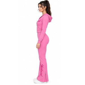Mono de yoga con capucha rosa de tu marca, largo completo, pierna acampanada, cremallera frontal, cintura alta, ropa deportiva elástica en cuatro direcciones - Product Image 5