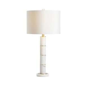 Lampe de table en marbre de luxe avec un design de colonne segmentée élégante, un abat-jour en forme de tambour et une sophistication intérieure moderne - Product Image 2