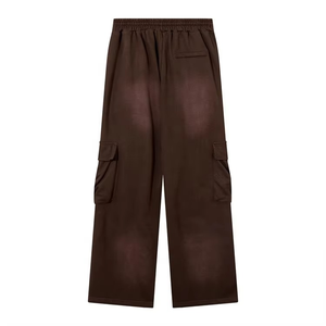 Men's <b>Brown</b> Cargo Sweatpants Elastic Waist Drawstring Wide Leg Casual Knitted Pants Multiple Pockets Midweight Style - Product Image 2