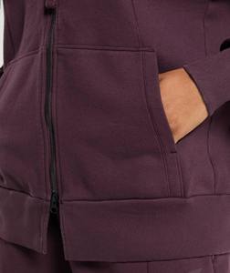 Sweat à capuche zippé pour femme, couleur prune, coupe classique, en molleton de coton, couleur unie, avec poches, tendance, haute qualité, pour l'automne - Product Image 4