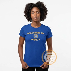 T-shirt de sororité pour femmes GREEK TREASURES Sigma Gamma Rho en jersey 100 % coton, col rond, brodé, respirant, vente en gros - Product Image 4
