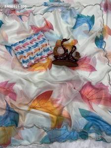 Nuevo conjunto de sari y blusa de seda Tebby de diseño elegante con estampado y trabajo manual Cutdana, proveedor de India Saree Love - Product Image 4