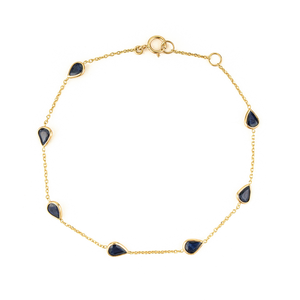 Best Selling Products Minimalist Dainty Blue Sapphire Station Chain Bracelet For Daily Wear <b>Solid</b> K14 Yellow <b>Gold</b> Gift For Her - Product Image 1