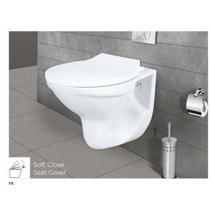 Inodoro suspendido de pared con forma sigma, moderno y avanzado, de 490x365x370 mm, de cerámica, para uso comercial en baños. - Product Image 3