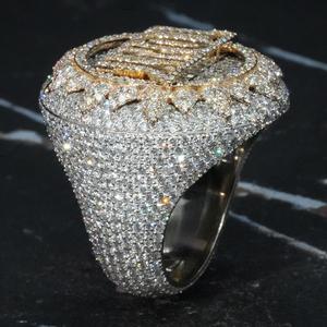 AMBER JEWELS Unisex Lab Grown Diamond <b>Cocktail</b> <b>Ring</b> 14K Solid <b>Gold</b> Rhodium Plated Micro Pave Setting Emerald Cut Geometric Hip - Product Image 2