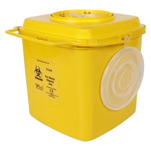 Green Revolution Yellow Square Medical Waste Bin 3Ltrs With Lid For Sharp Objects Biohazard <b>Label</b> Hospital Use - Product Image 2