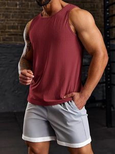 <b>Men's</b> Blue Ribbed Sleeveless Tank Top O-Neck Quick Dry Knitted Solid Color Casual Gym Workout <b>Vest</b> - Product Image 6