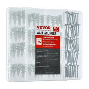 Kit di 100 Pezzi di Tasselli Autoperforanti per Cartongesso, Viti Senza Foratura, Ancoraggi per Cartongesso Senza Nylon - Product Image 1