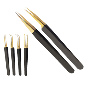Juego de Pinzas Profesionales para Extensión de Pestañas en Negro y Dorado con Aplicadores de Volumen, Kit de Herramientas de Belleza Multicolor - Product Image 1