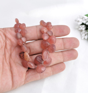 สร้อยคอรูปลูกแพร์เจียระไนจากหินซันสโตนธรรมชาติ l ลูกปัดหินซันสโตนทรงลูกแพร์เจียระไนขนาด 7 นิ้ว สำหรับทำเครื่องประดับอัญมณีชั้นดี - Product Image 4