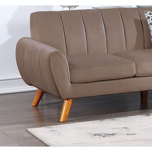 Set Divano Contemporaneo in Velluto Marrone Chiaro per Soggiorno, Componibile a 2 Pezzi con Elementi Orientabili a Sinistra e Destra, Cuscini Morbidi - Product Image 5