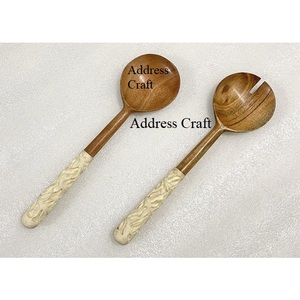 Ensemble de saladiers en bois au design moderne avec poignée en forme de fleur, ustensiles de cuisine écologiques, résistants au lave-vaisselle, cuillère à salade, fourchette, couverts - Product Image 4