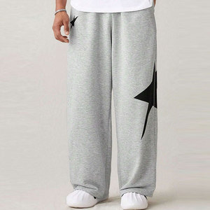 Pantalon de jogging gris pour homme avec appliqué étoile, taille élastique, coupe décontractée, tricoté mi-lourd, idéal pour l'automne - Product Image 1