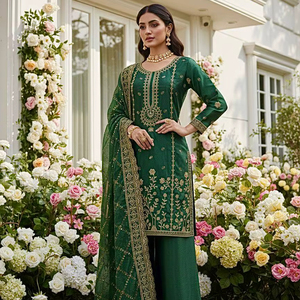 Ensemble de salwar kameez de luxe festif avec broderie en soie GMY et sequins, style moderne, toutes saisons - Product Image 1