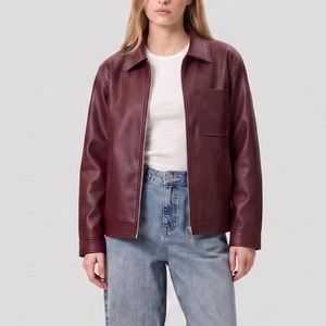 Women Burgundy <b>Real</b> <b>Leather</b> <b>Jacket</b>, Genuine <b>Leather</b> Zip Up <b>Jacket</b>, Ladies Sheep <b>Leather</b> <b>Jacket</b>, Soft <b>Leather</b> Outerwear - Product Image 1
