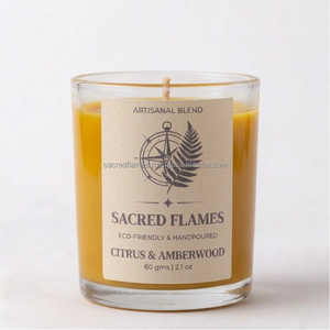Wholesale Private Label Handpoured Soy Wax Citrus Amberwood Scented Glass Jar <b>Candle</b> Yellow Wax <b>Bulk</b> - Product Image 1