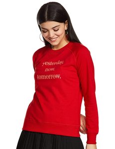 Women's Red <b>Crewneck</b> Sweatshirt 100% Cotton Full Sleeve Letter Print Breathable Autumn Casual Wear - Product Image 1