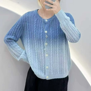 Autumn Winter Korean Solid Color O-Neck Twist Cable Thick Wool <b>Cardigan</b> <b>Sweater</b> Tops Women's Clothing - Product Image 4