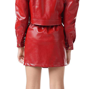 Jupe courte en cuir PU taille haute pour femme, coupe trapèze, couleur unie avec nœud décoratif, style décontracté brillant, toutes saisons - Product Image 2
