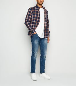 Vaqueros de mezclilla elásticos ajustados azules personalizados para hombre, con cremallera, botones, corte recto, tiro medio, oscuros, tallas grandes, estilo casual de invierno - Product Image 2