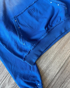 Sweat-shirt à capuche oversize en coton bleu pour homme, tricoté teint en pièce, couleur unie, avec poches, style automne - Product Image 2