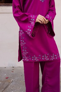 Kurta en coton pour femmes, coupe ample, longueur normale, broderie traditionnelle, vêtements ethniques violets, style Inde Pakistan, tenue décontractée pour les fêtes - Product Image 6
