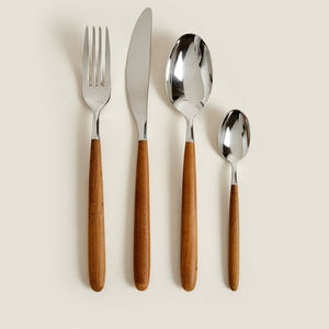 Ensemble de couverts de table au design classique, qualité supérieure, en acier inoxydable avec manches en bois, pour usage domestique et hôtelier - Product Image 2