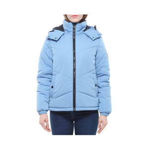 <b>Top</b> Women's Light Blue Quilted Puffer Jacket Hooded Zipper Closure Full Sleeve Thick Winter <b>Coat</b> Solid Color Polyester Wadding - Product Image 2