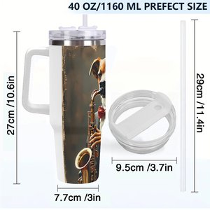 Stainless Steel Tumbler 40oz <b>Insulated</b> Travel <b>Mug</b> With Dog Saxophone Art Design - Product Image 4